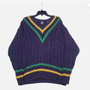 Vintage 90’s GAP Regatta Tennis Varsity Cableknit V-Neck Cotton Stripe Sweater,M